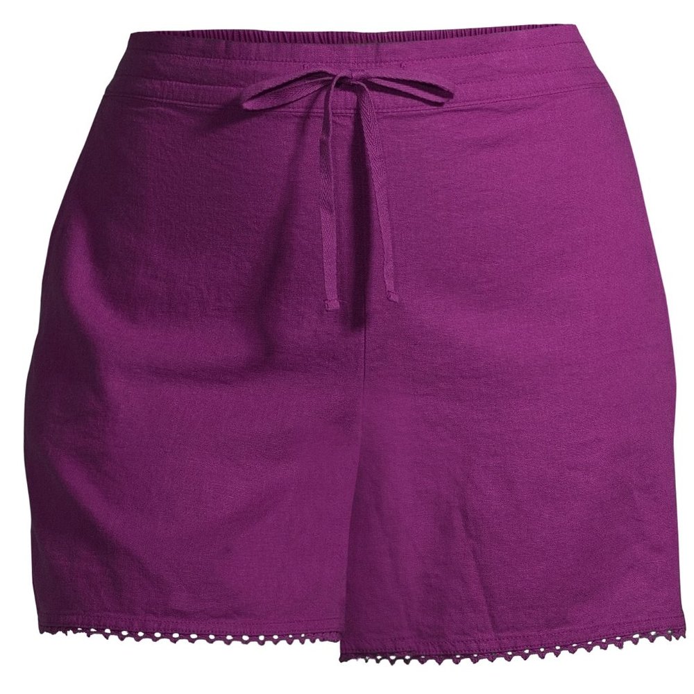 Terra & Sky Women's Linen Blend Soft Shorts Purple Wish Size 0X 1X 2X 3X 4X NWT